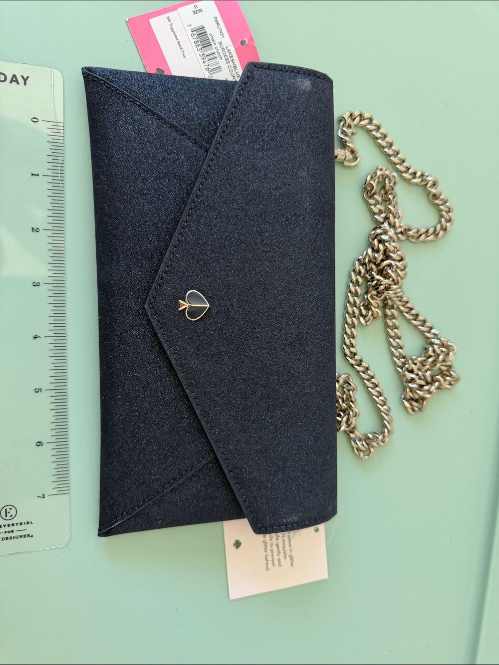 kate spade dark blue glitter Envelope Crossbody with Gold Chain